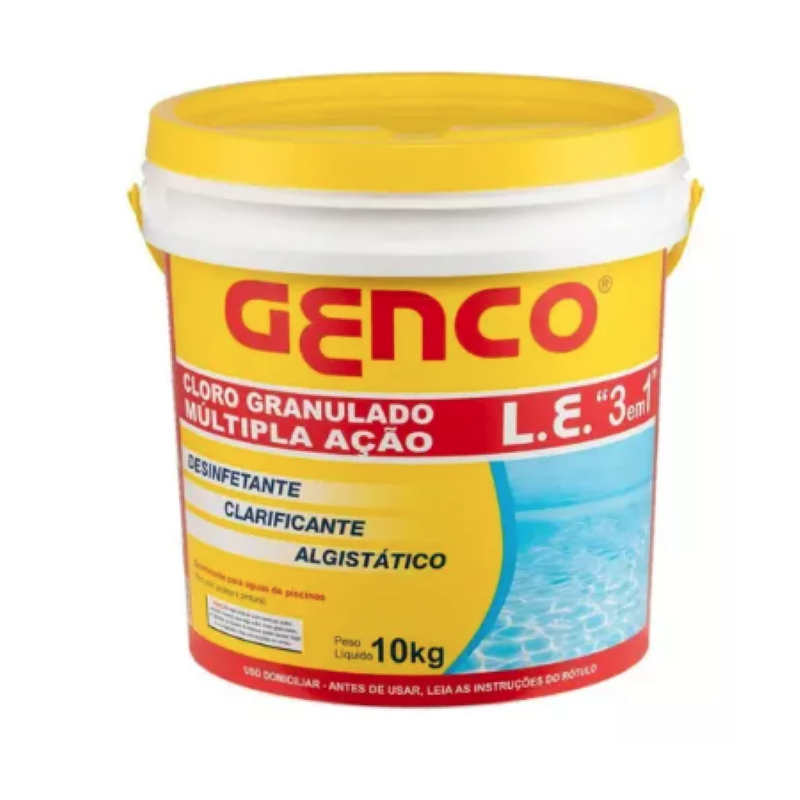 Cloro Granulado para Piscina 10kg Genco Multipla Ação 3 Em 1