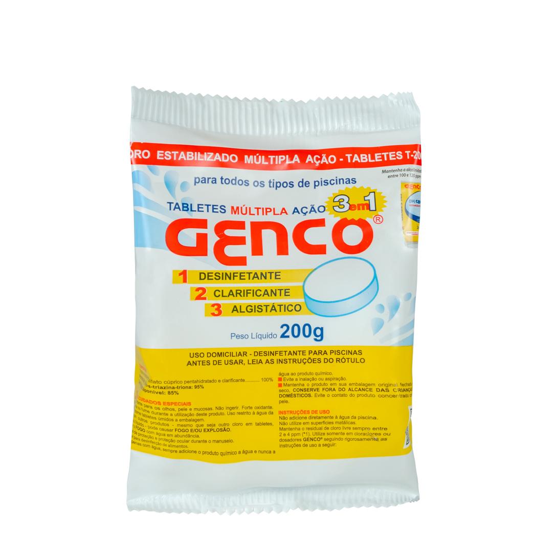 Tablete Múltipla Ação GENCO® 3 em 1 para Piscina – Cloro, Algicida e Clarificante