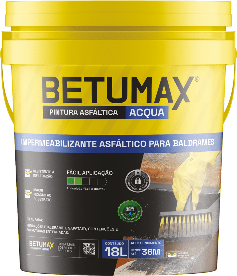 Pintura Asfáltica Acqua BETUMAX 18L - Impermeabilizante para Baldrames, Fundações e Estruturas
