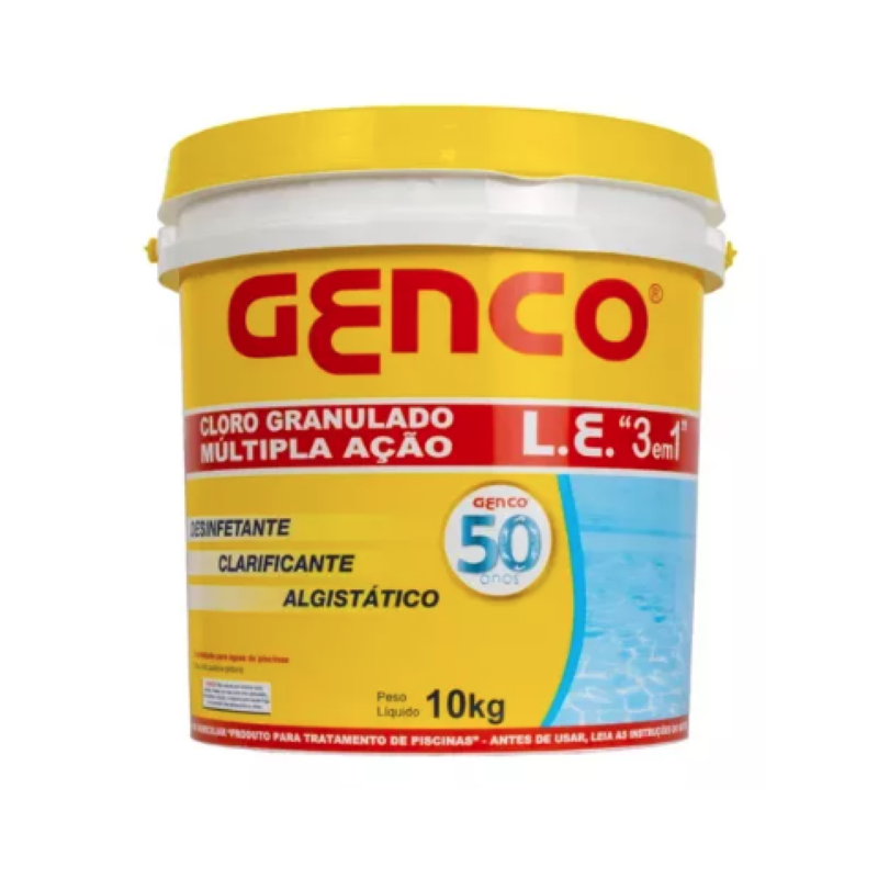 Cloro Granulado para Piscina 10kg Genco Multipla Ação 3 Em 1